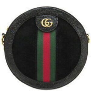 Gucci Ophidia GG Round Suede Shoulder Bag Black Chain Strap Sherry